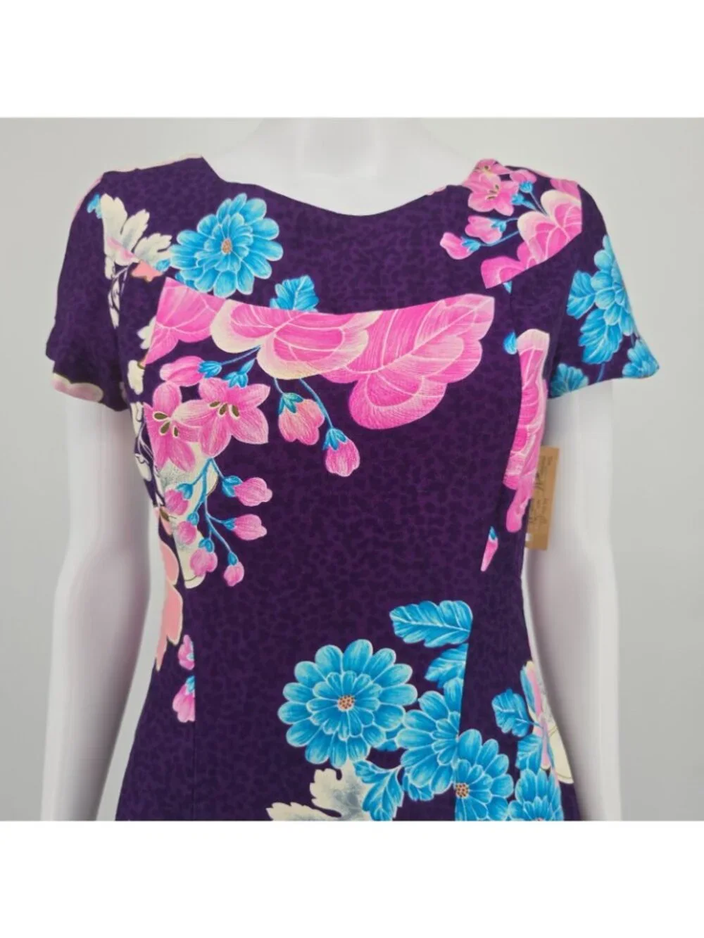 Vintage 1960s Ui-Maikai Hawaiian Aloha Wear Purple Floral Maxi Tiki Dress (S)